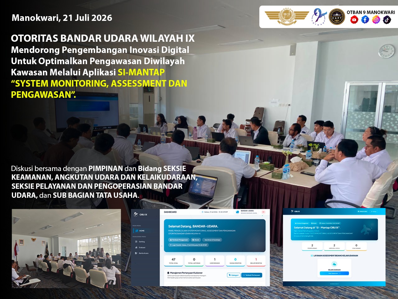 Inovasi Digital di Ujung Timur: Otoritas Bandar Udara Wilayah IX Optimalkan Pengawasan Kawasan Melalui Aplikasi SI - MANTAP IX SYSTEM MONITORING, ASSESSMENT DAN PENGAWASAN OTORITAS BADAR UDARA WILAYAH IX