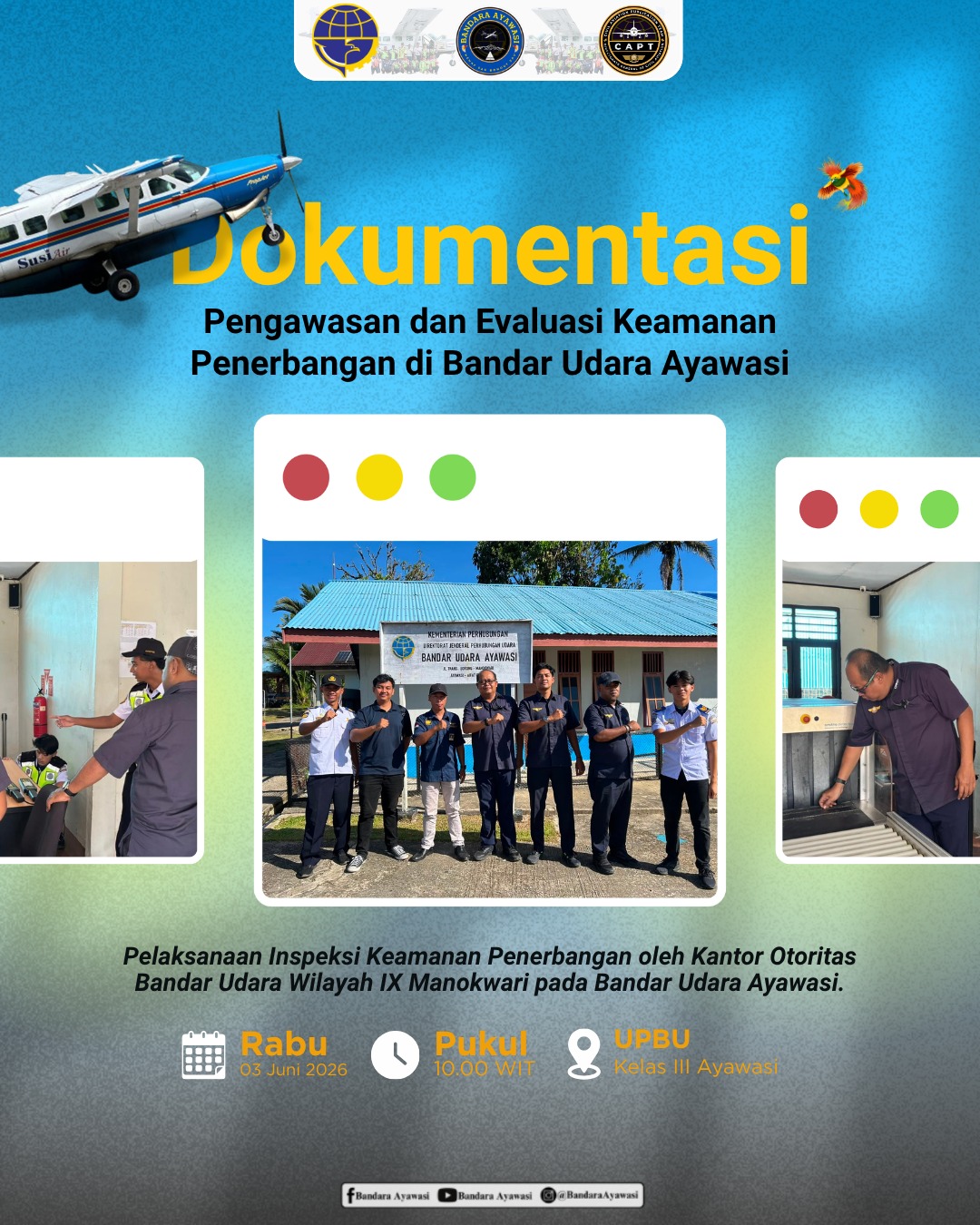 Gambar Berita dengan Judul PELAKSANAAN INSPEKSI KEAMANAN PENERBANGAN DI BANDAR UDARA AYAWASI ✈️