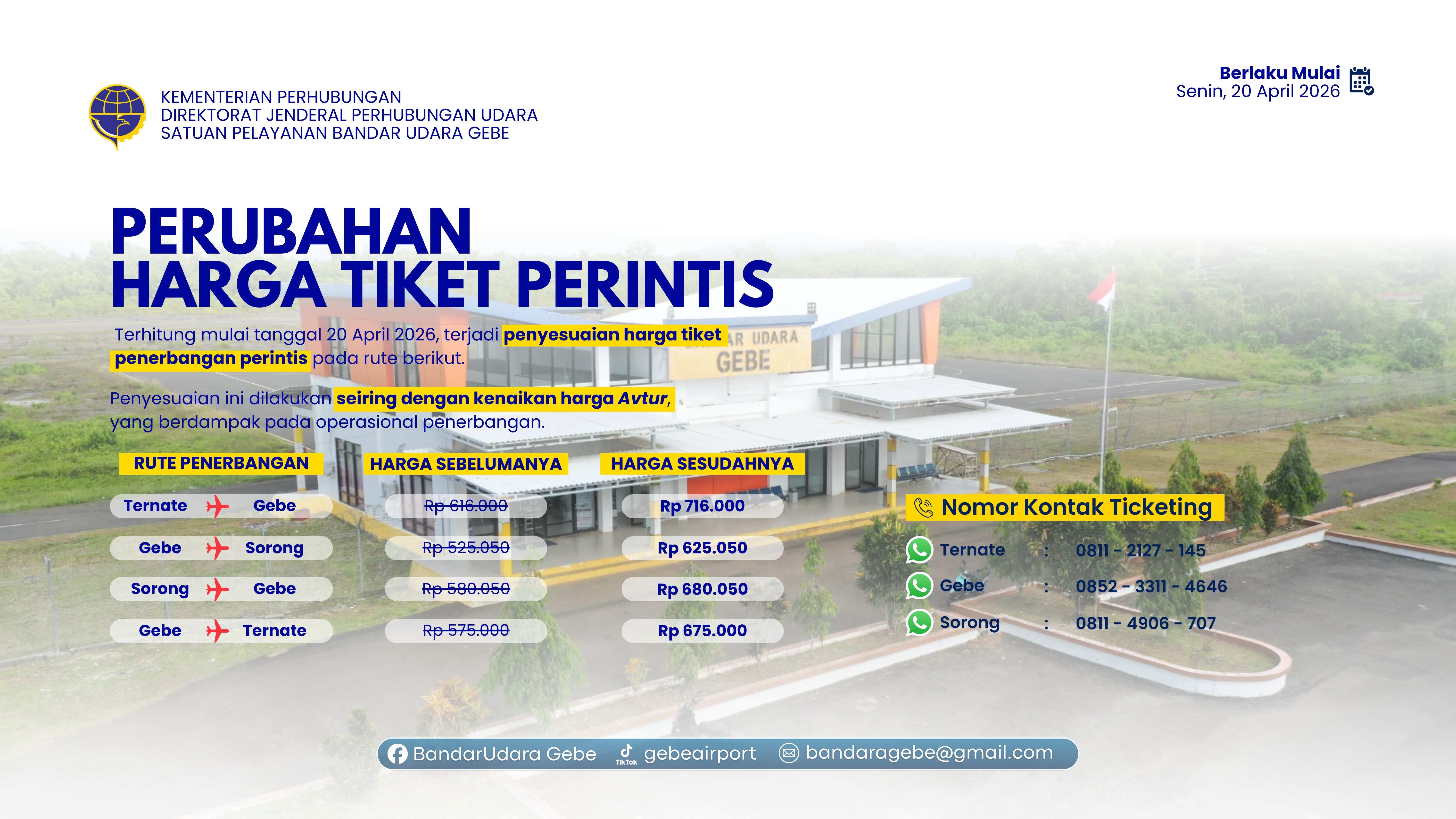 Perubahan Harga Tiket Perintis