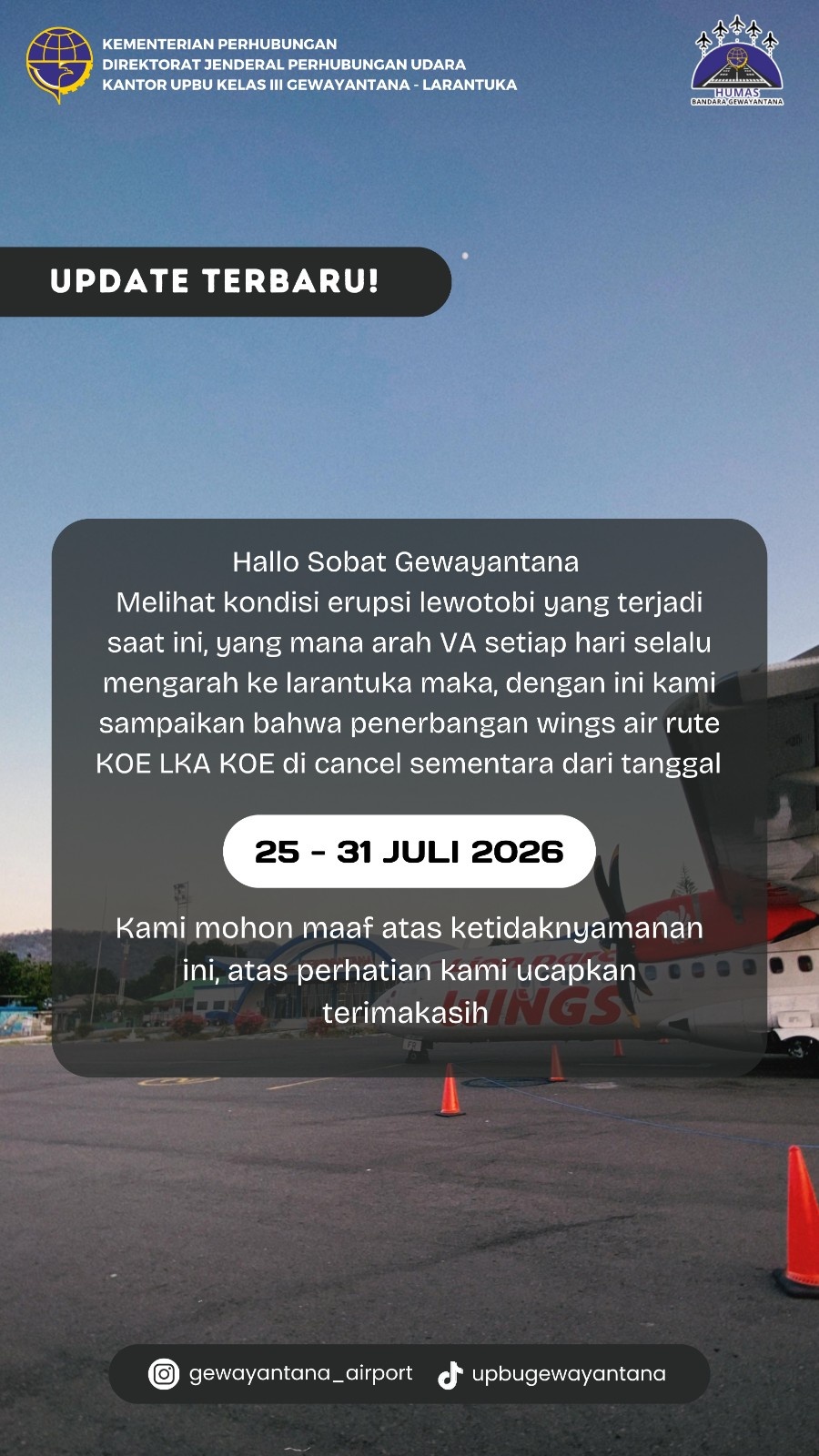 Gambar Berita dengan Judul Penutupan Penerbangan Sementara