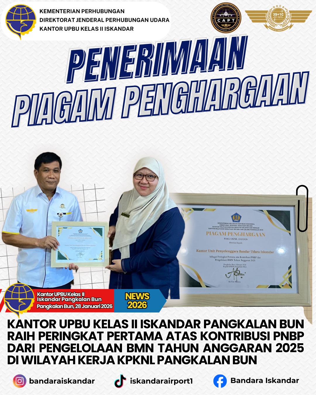 Penerimaan Piagam Penghargaan dari Kantor Wilayah DJKN Kalimantan Selatan dan Tengah