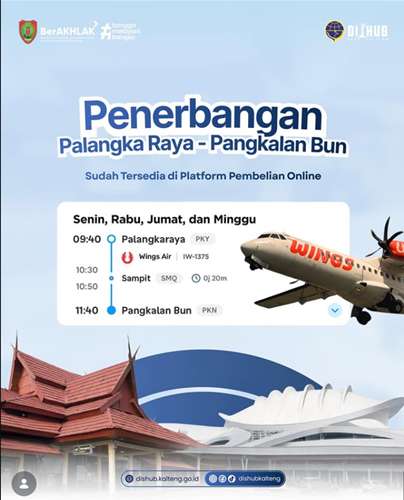 Penerbangan Palangka Raya – Pangkalan Bun Kini Bisa Dipesan Secara Online