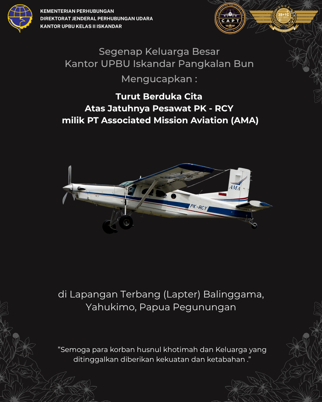Gambar Berita dengan Judul Berita Duka Atas Jatuhnya Pesawat PK-RCY Milik PT. Associated Mission Aviation (AMA)