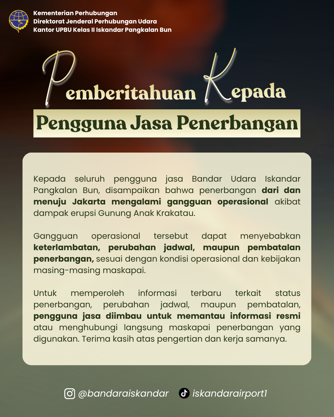 Pemberitahuan Gangguan Operasional Penerbangan