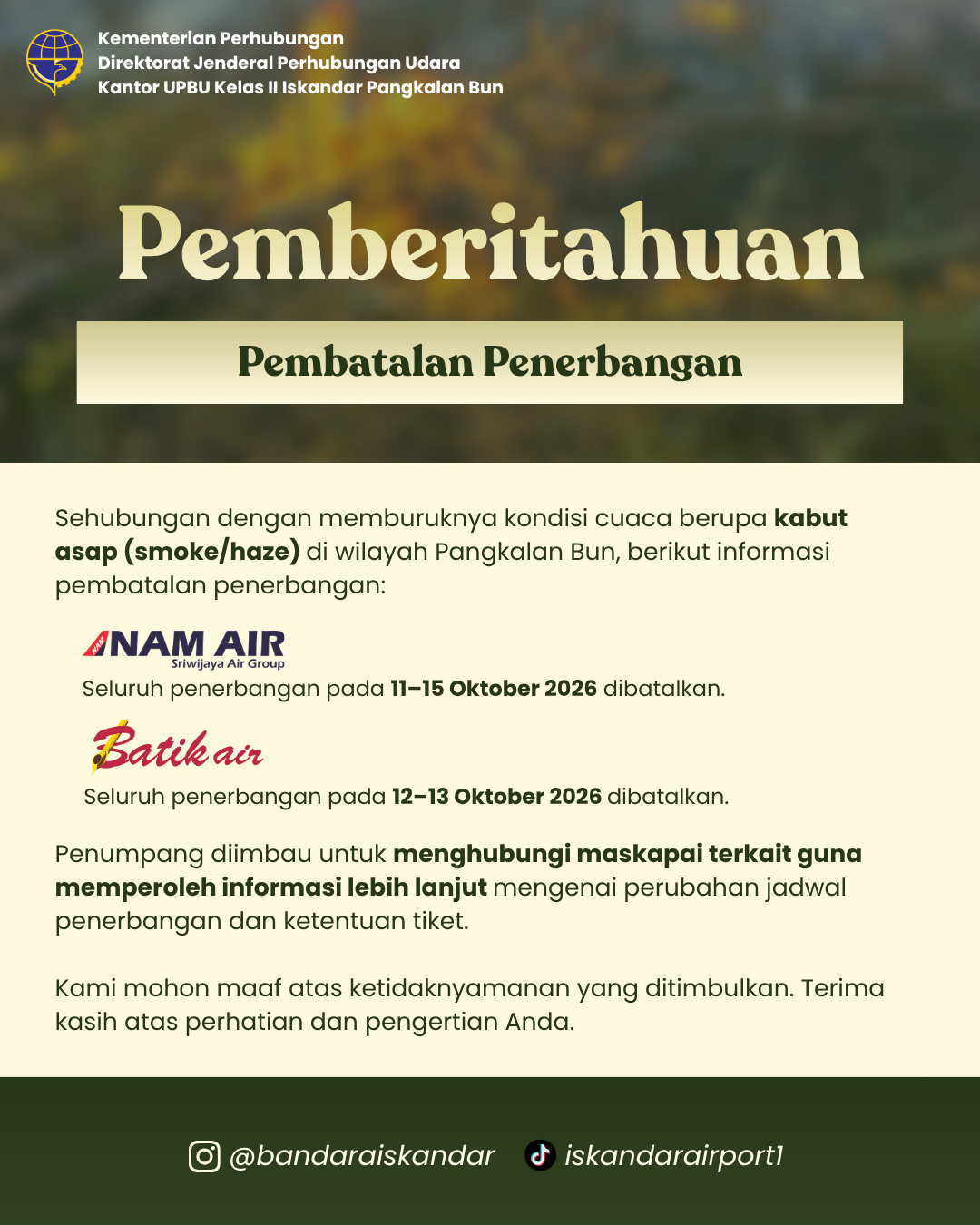 Info Terkini Penerbangan Bandara Iskandar