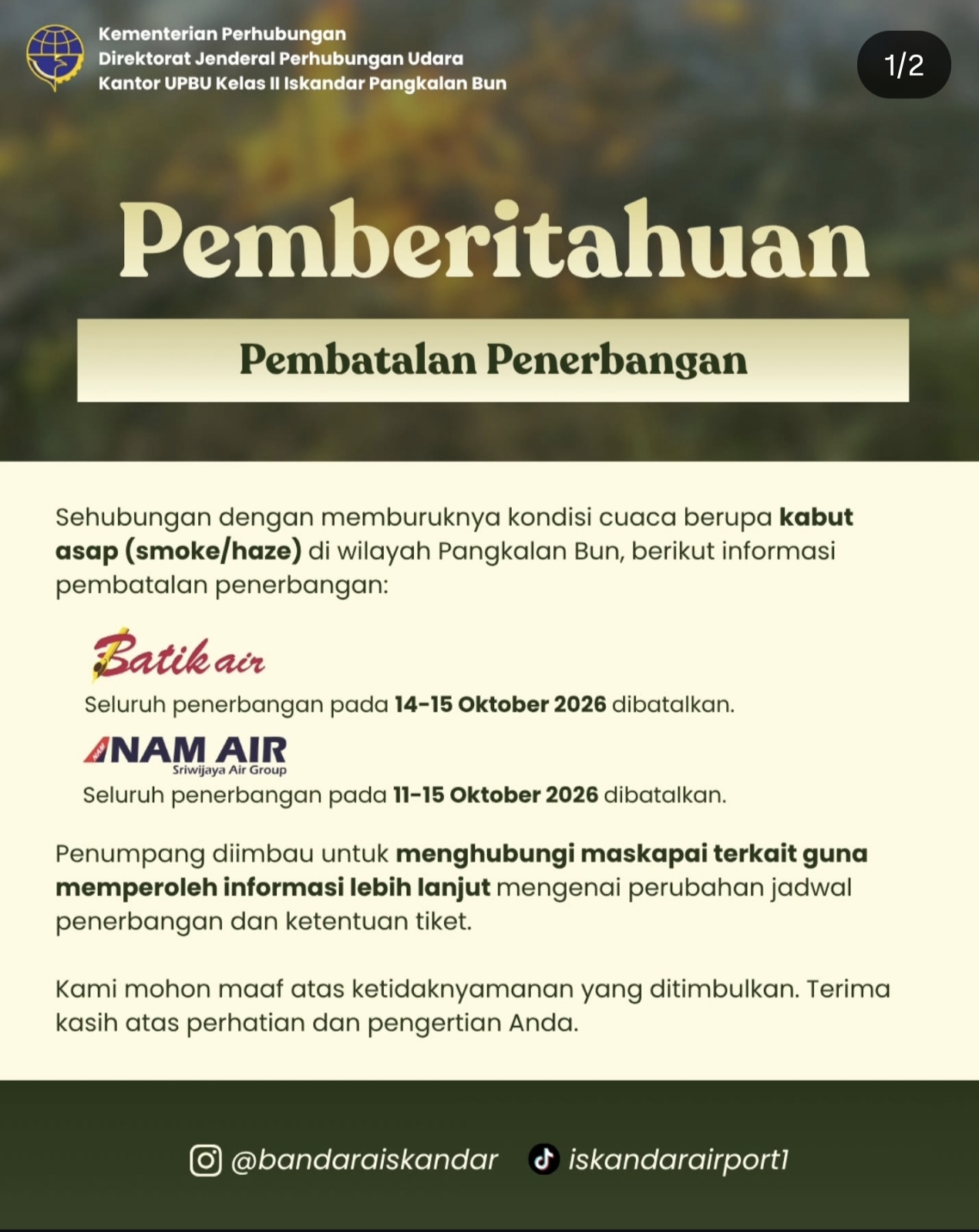 Gambar Berita dengan Judul Info Terkini Penerbangan Bandara Iskandar