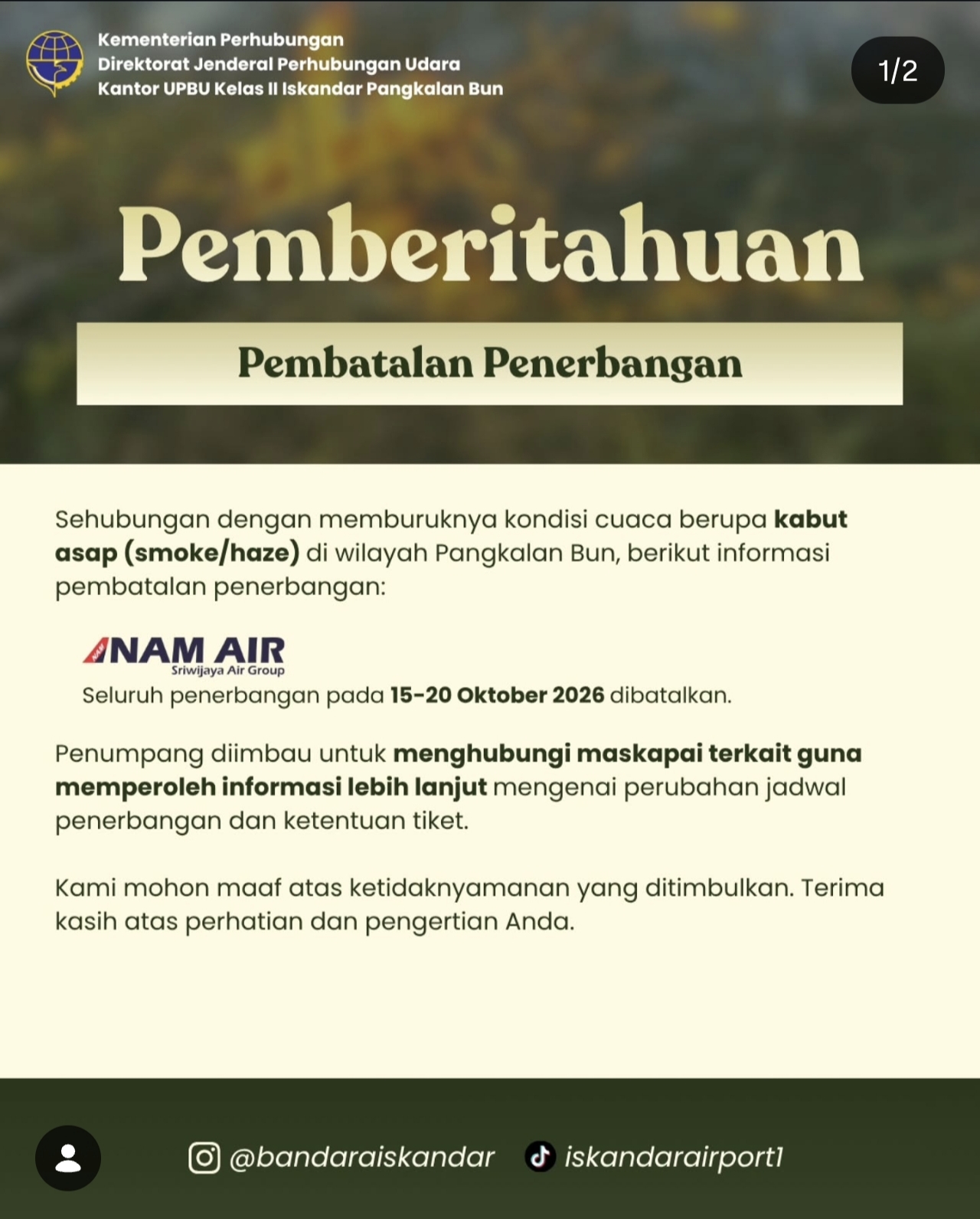 Gambar Berita dengan Judul Info Terkini Penerbangan Bandara Iskandar