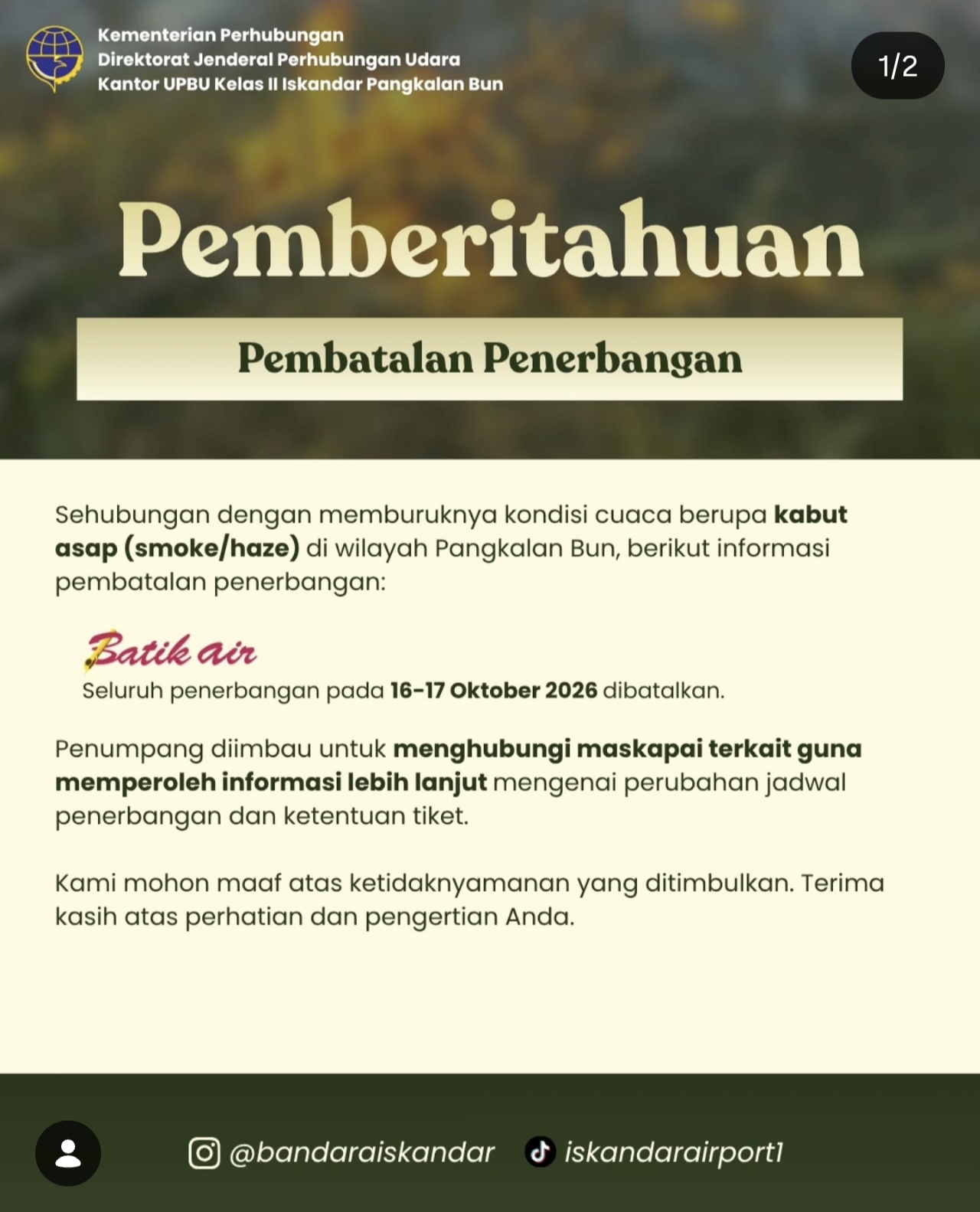 Gambar Berita dengan Judul Info Terkini Penerbangan Bandara Iskandar