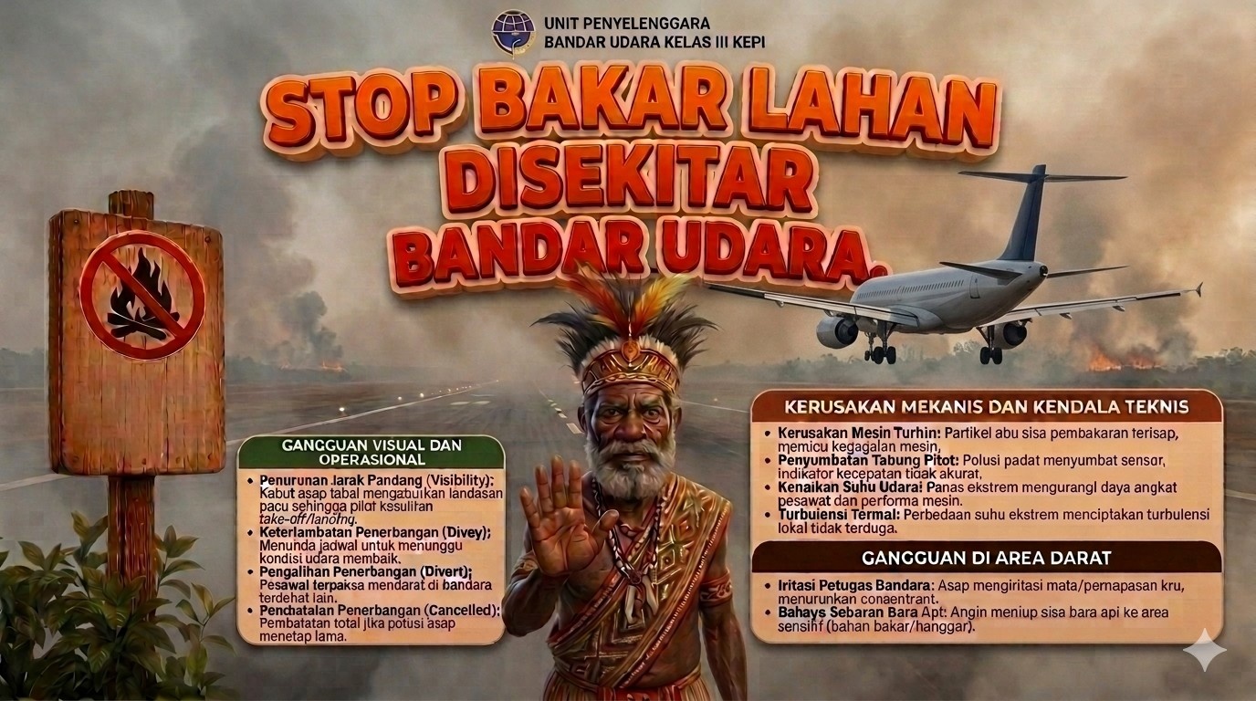 Langit Kepi Bersih, Penerbangan Selamat: Stop Pembakaran Lahan Di Sekitar Bandara Kepi