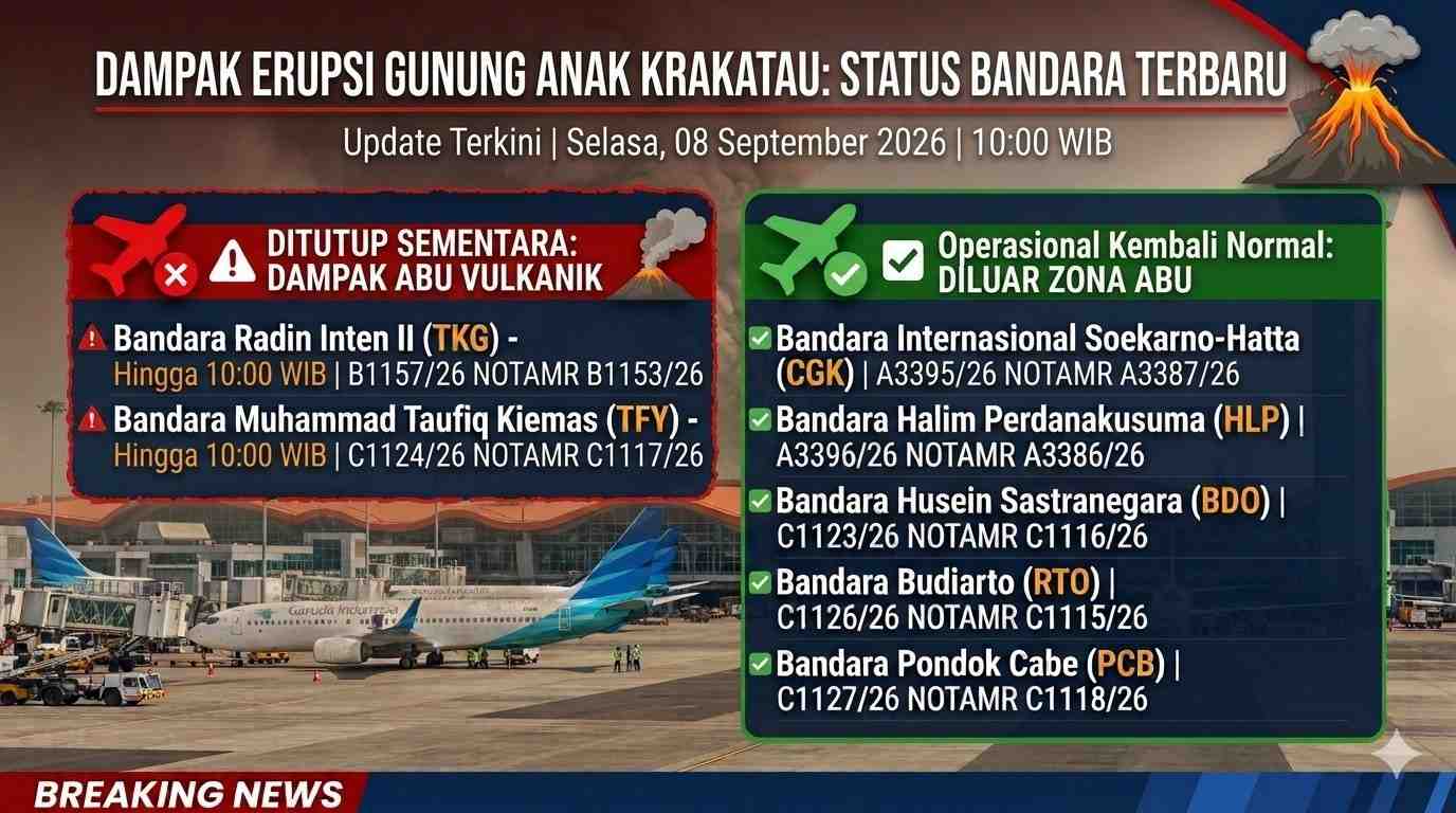 Gambar Berita dengan Judul Update Terbaru Status Penutupan Bandara RI Dampak Erupsi Anak Krakatau Hari Ini!