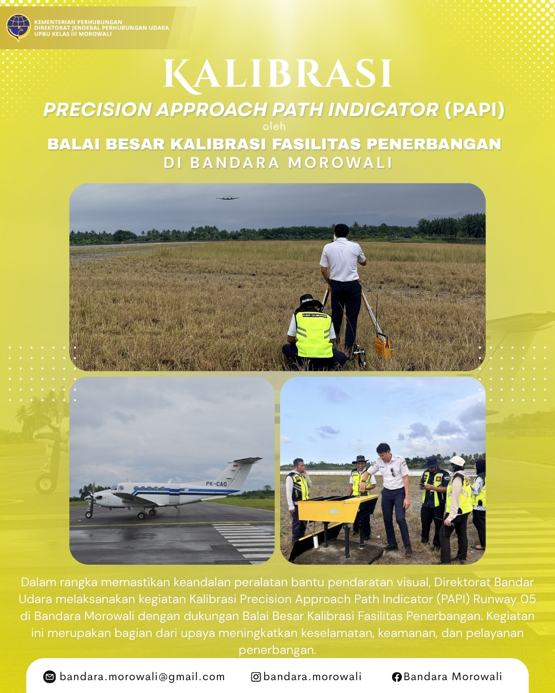 Gambar Berita dengan Judul Kalibrasi Precision Approach Path Indicator (PAPI) Light oleh Balai Besar Kalibrasi Fasilitas Penerbangan di Bandara Morowali