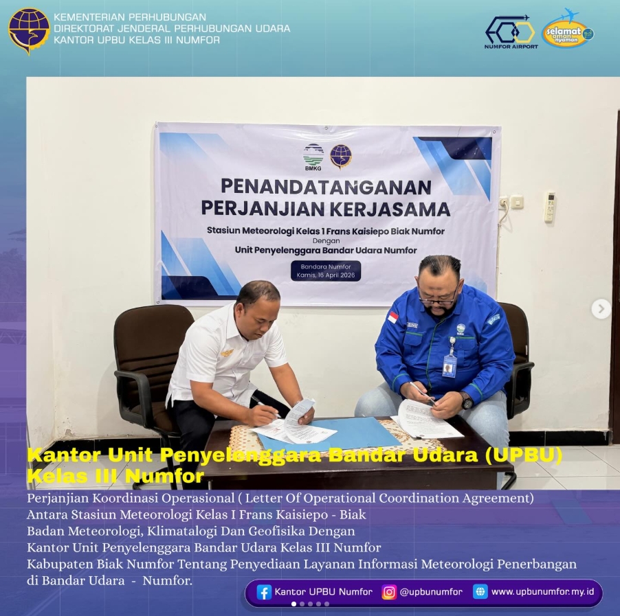 Gambar Berita dengan Judul Penandatanganan LOCA antara BMKG Biak dengan Bandar Udara Numfor