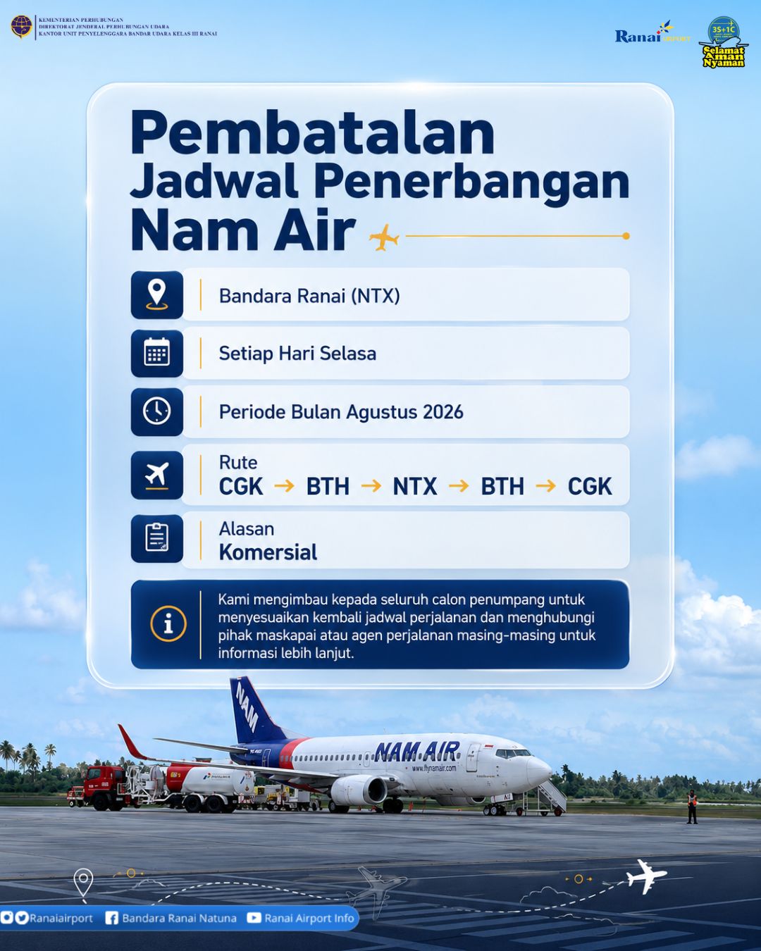 Pembatalan Penerbangan Nam Air Periode Agustus 2026
