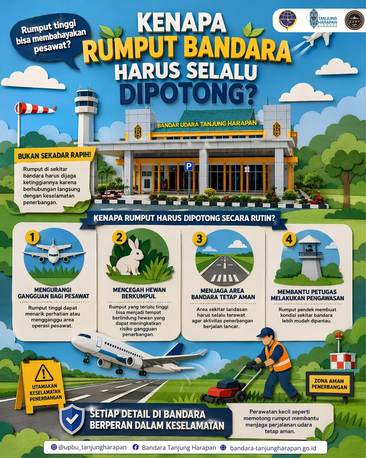 Gambar Berita dengan Judul Perawatan Rumput di Area Bandara Jadi Bagian Penting dalam Menjaga Keselamatan Penerbangan