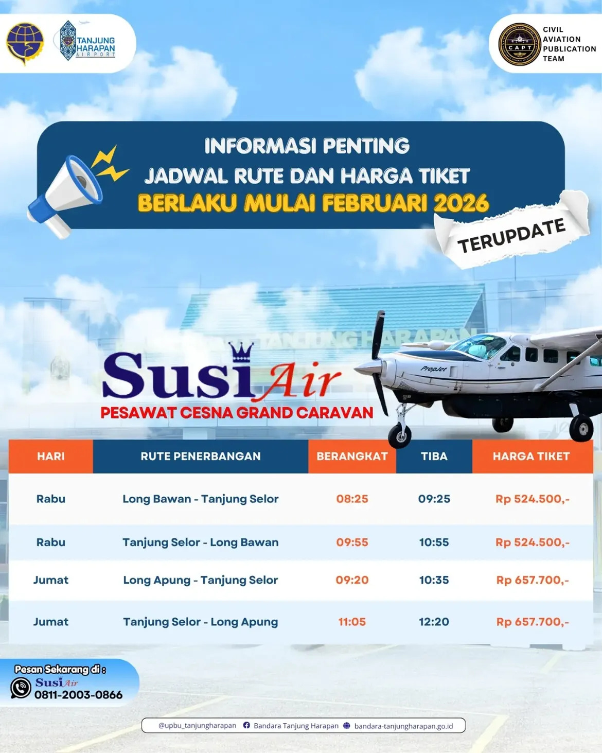 Update Jadwal & Harga Tiket Susi Air dari Bandara Tanjung Harapan