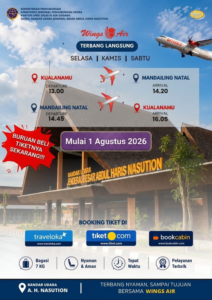 PENERBANGAN PERDANA WINGS AIR DI BANDARA SATPEL JENDERAL BESAR ABDUL HARIS NASUTION