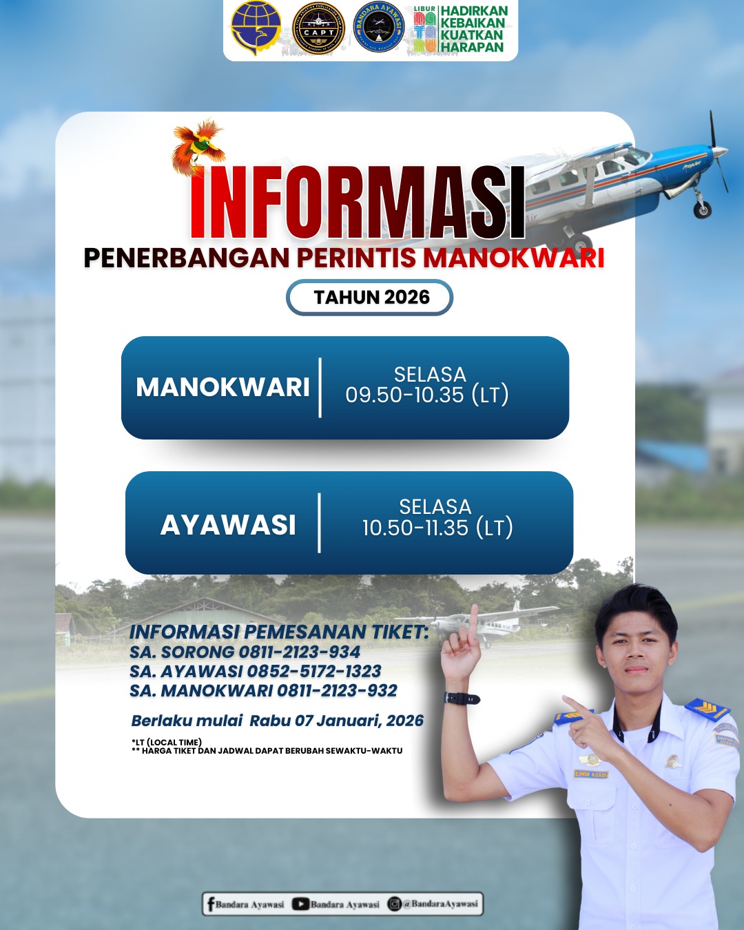 JADWAL PENERBANGAN PERINTIS MANOKWARI-AYAWASI TAHUN 2026