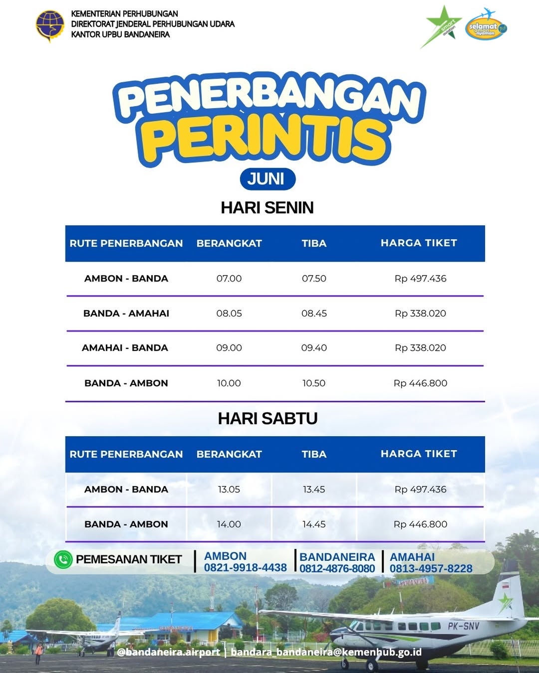 Langkah menuju surga rempah dimulai dari sini. Berikut jadwal penerbangan menuju Bandara Banda Neira selama bulan Juni 2026