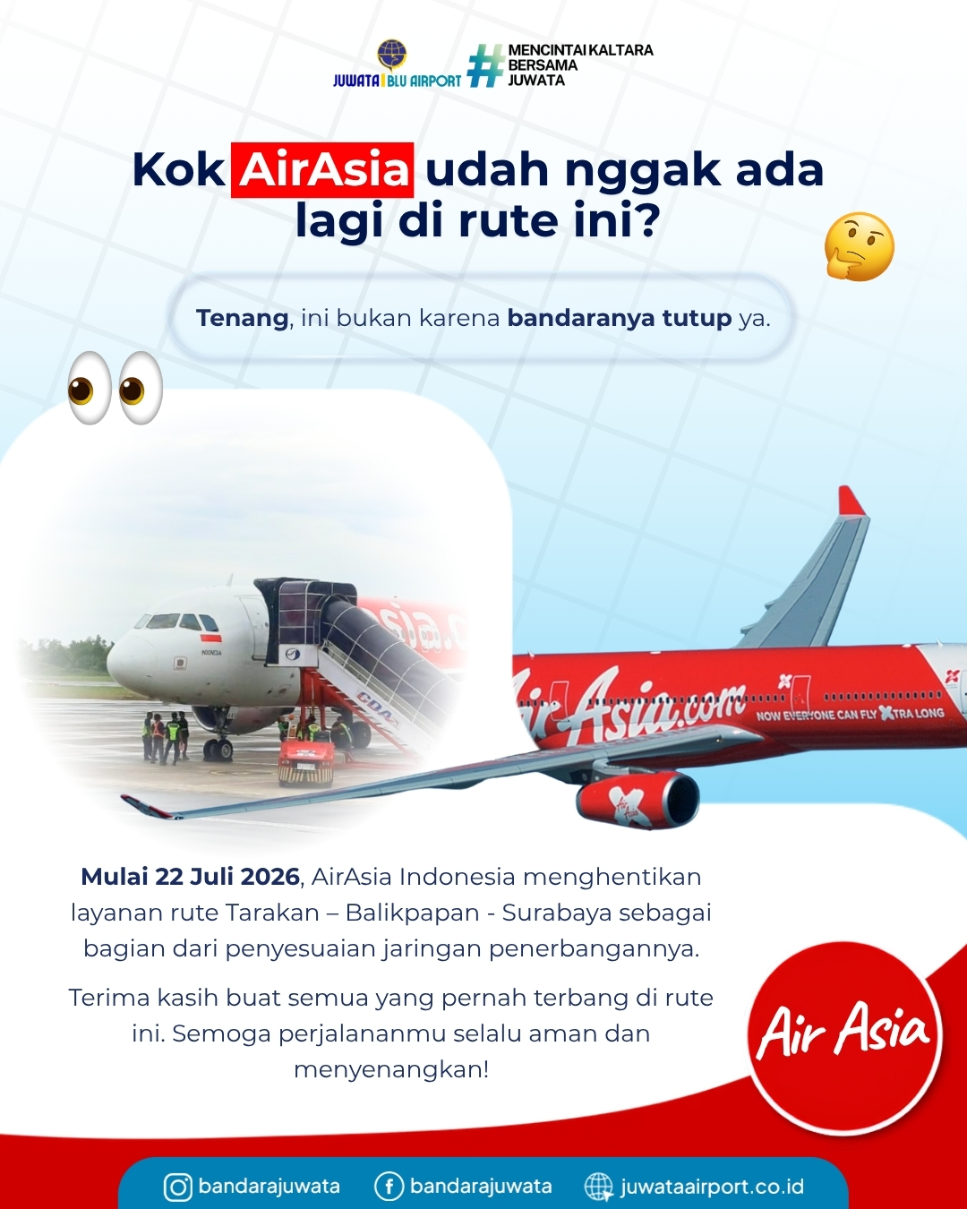 AirAsia Hentikan Layanan Rute Tarakan–Balikpapan–Surabaya, Bandara Juwata Tetap Beroperasi Normal