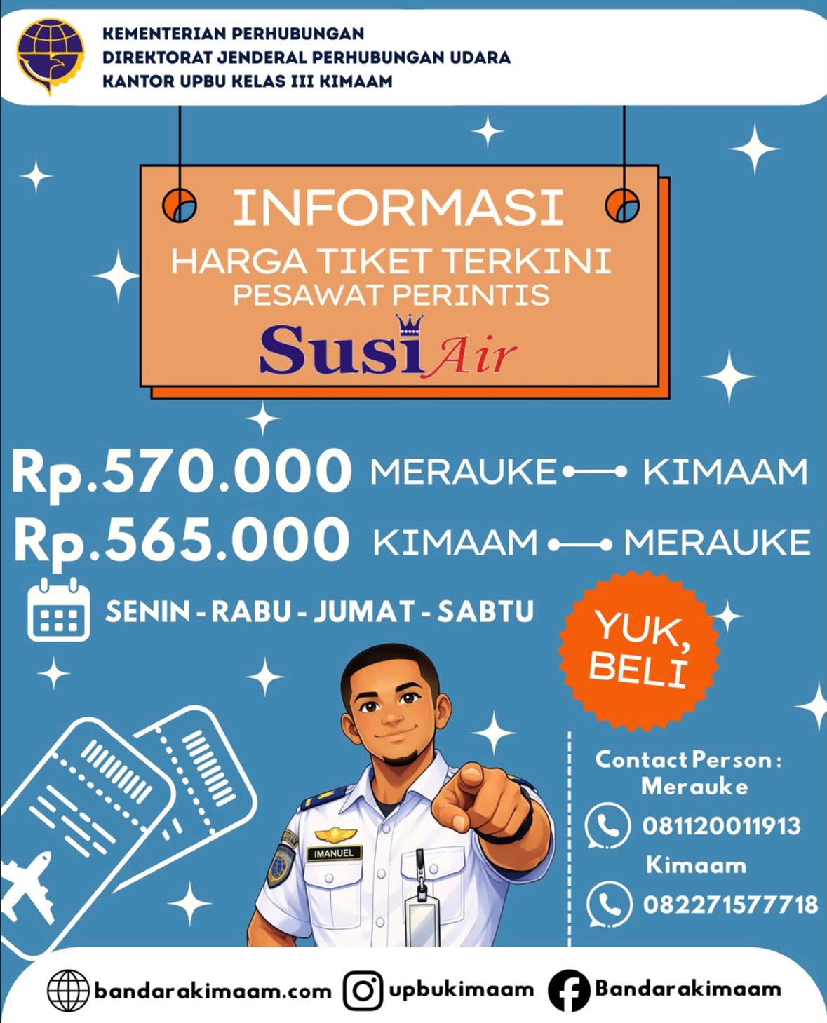 Informasi Tiket Perintis Rute Merauke-Kimaam dan Kimaam-Merauke