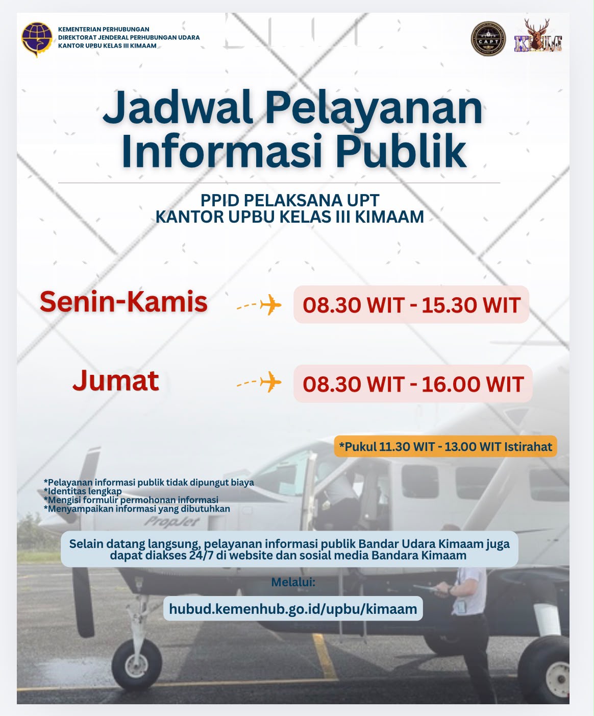 Jadwal Layanan Informasi Publik Bandar Udara Kimaam