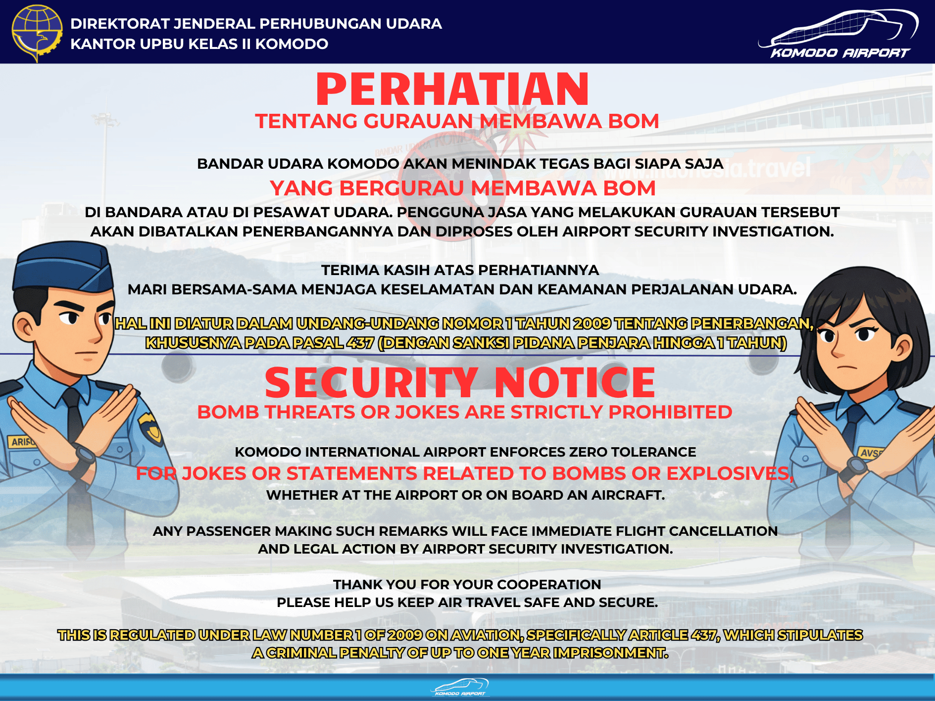 LARANGAN BECANDA BOM DI AREA BANDARA DAN PESAWAT
