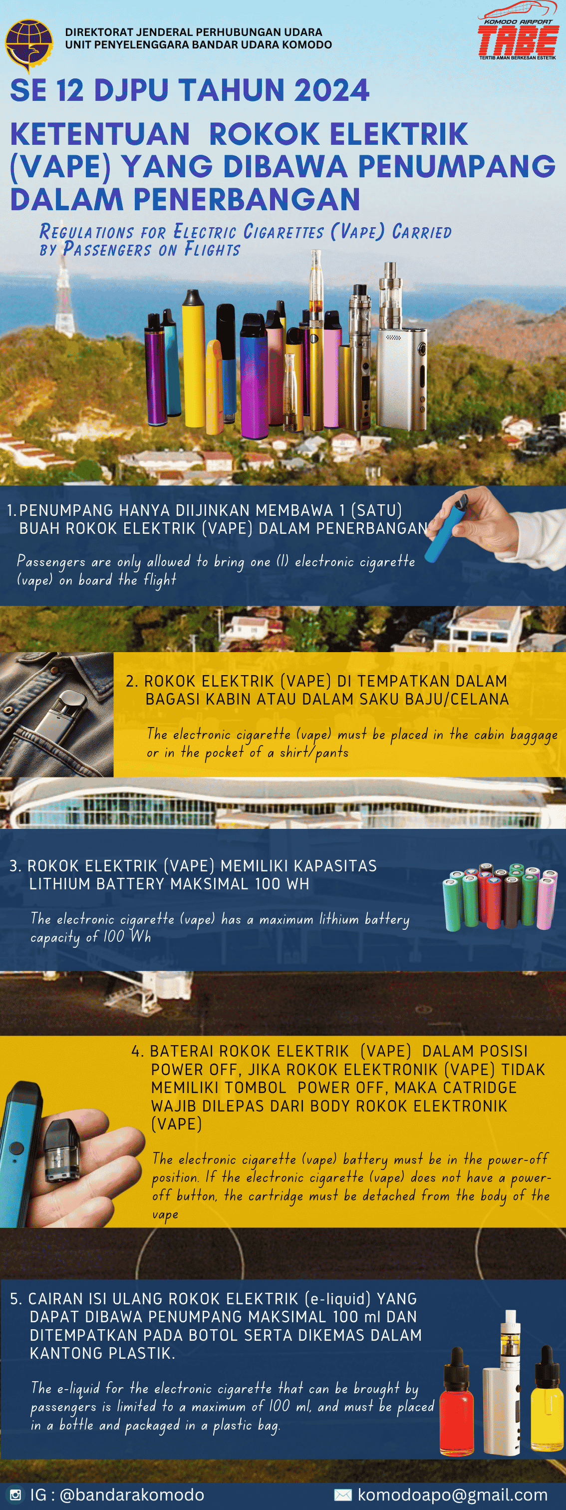 KETENTUAN ROKOK ELEKTRIK (VAPE) YANG DIBAWA PENUMPANG DALAM PENERBANGAN