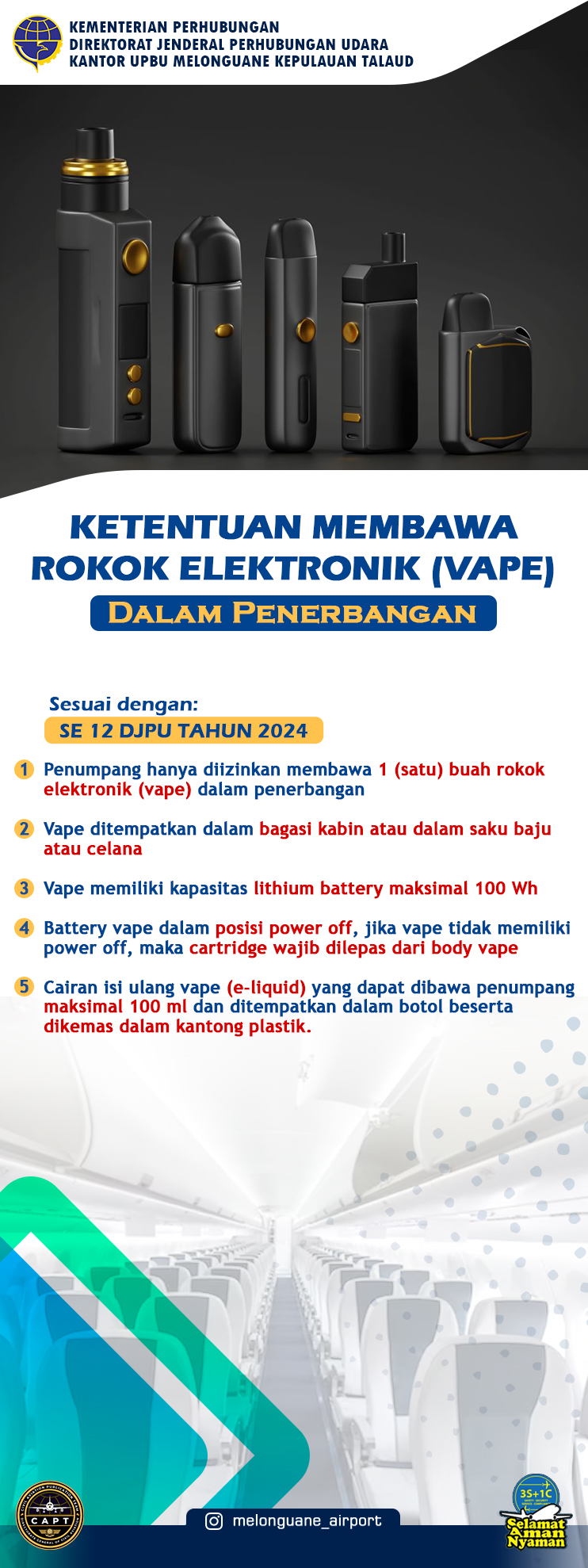 Ketentuan Membawa Rokok Elektronik (VAPE) Dalam Penerbangan