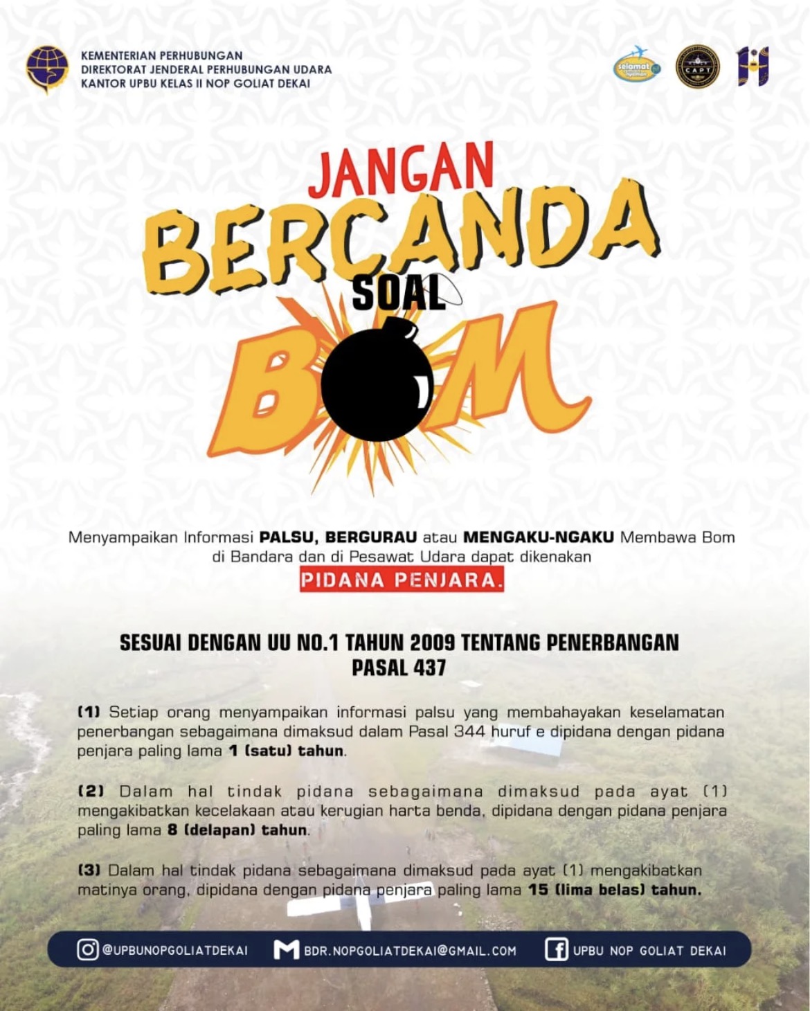 LARANGAN BERCANDA BOM DI BANDARA DAN PESAWAT
