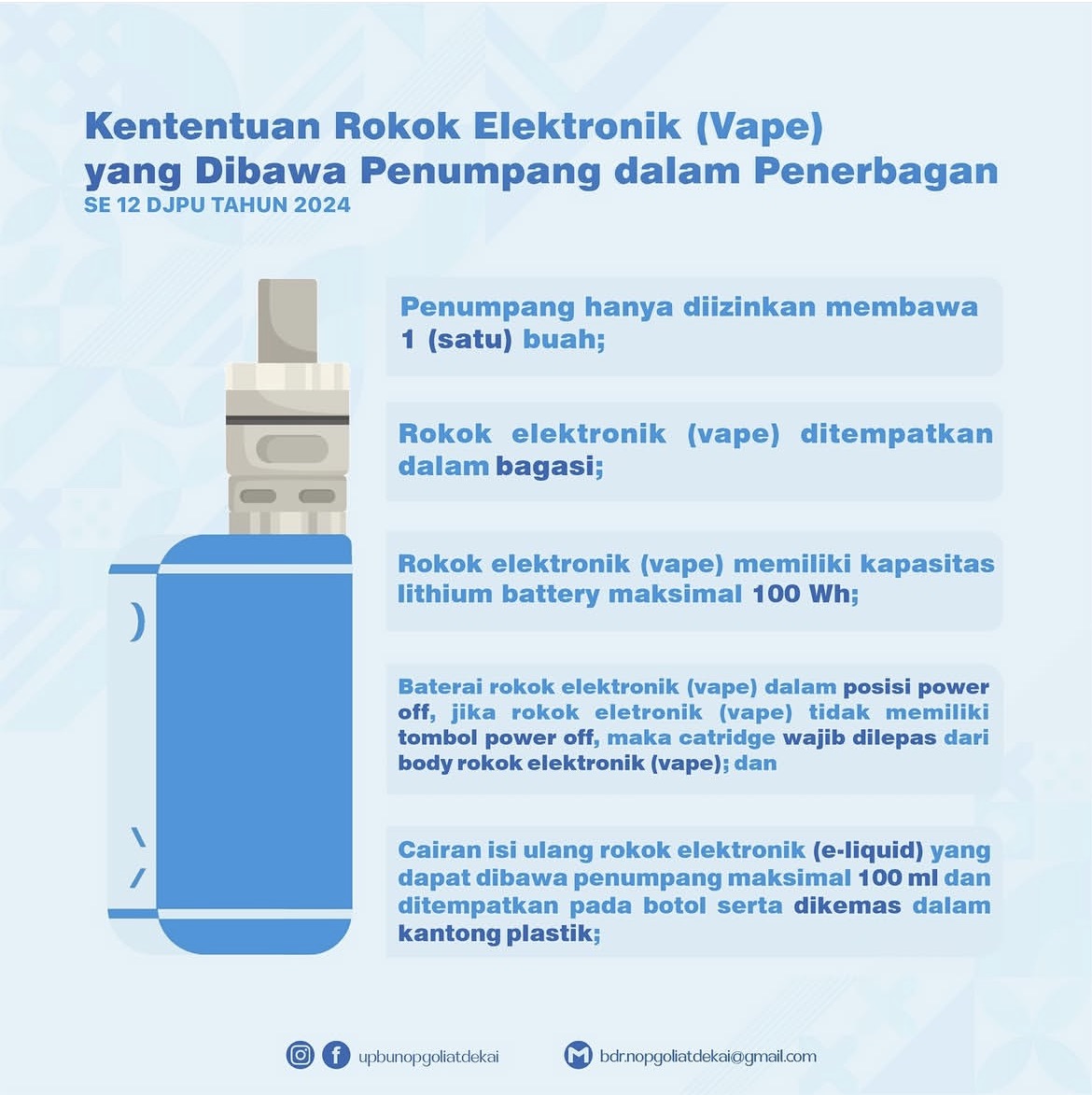 KETENTUAN ROKOK ELEKTRONIK (VAPE) YANG DIBAWA PENUMPANG DALAM PENERBANGAN