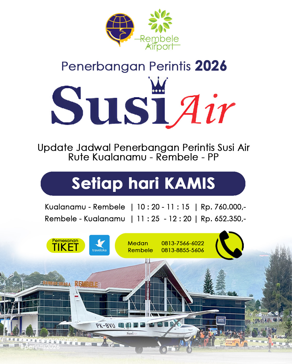 JADWAL PENERBANGAN SUSI AIR BANDARA REMBELE