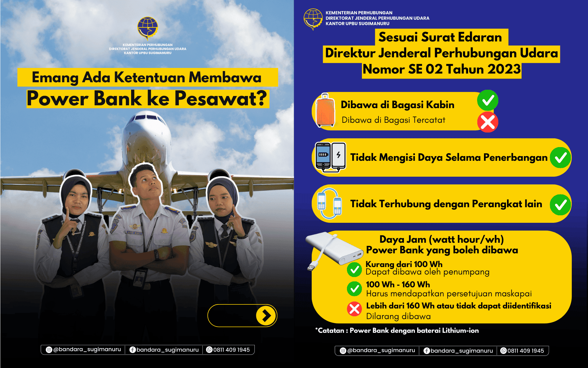 Ketentuan membawa Power Bank ke dalam Pesawat