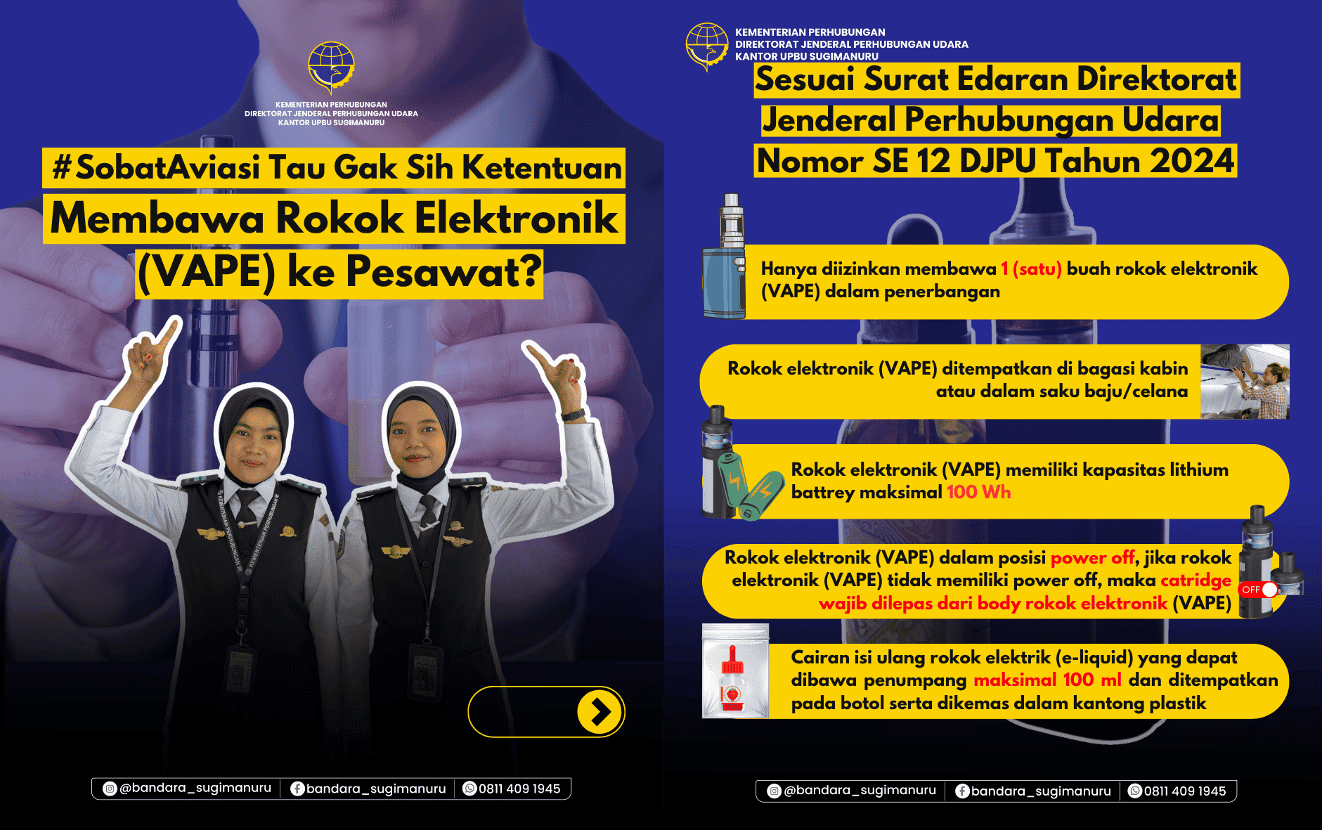 Ketentuan membawa Rokok Elektrik (VAPE) ke dalam Pesawat