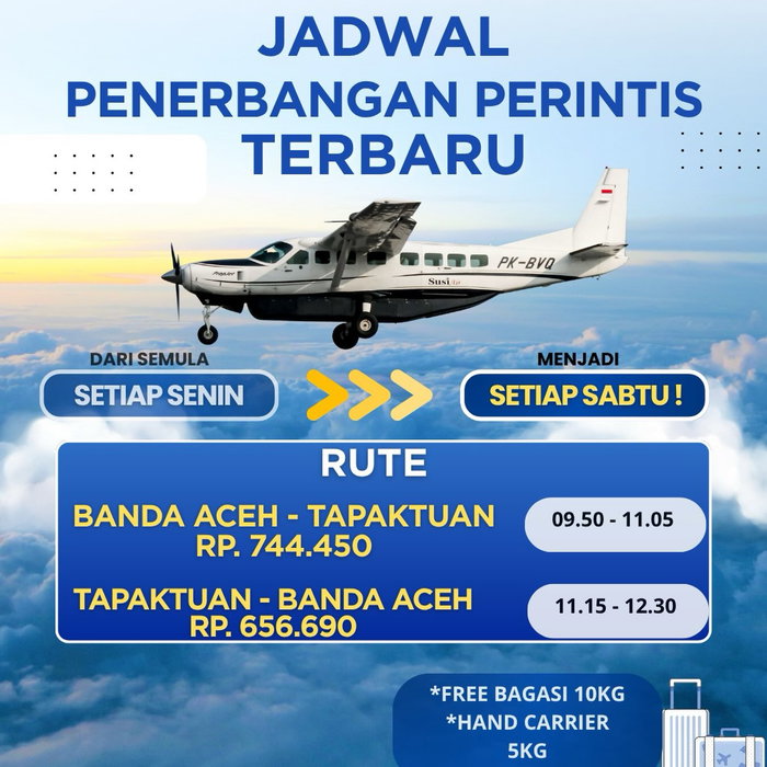 HALO SOBAT AVIASI! Kini penerbangan rute Banda Aceh – Tapaktuan dan Tapaktuan – Banda Aceh hadir setiap hari Sabtu! 🛫 …