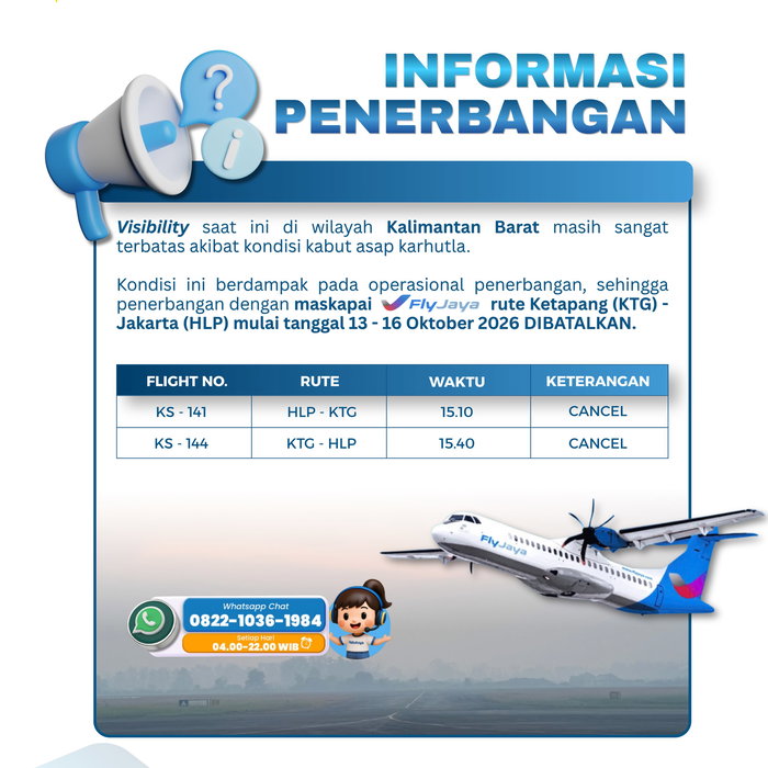 PENGUMUMAN PEMBATALAN PENERBANGAN FLYJAYA Penerbangan FlyJaya tanggal 13–16 Oktober 2026 dibatalkan akibat dampak Karhu…