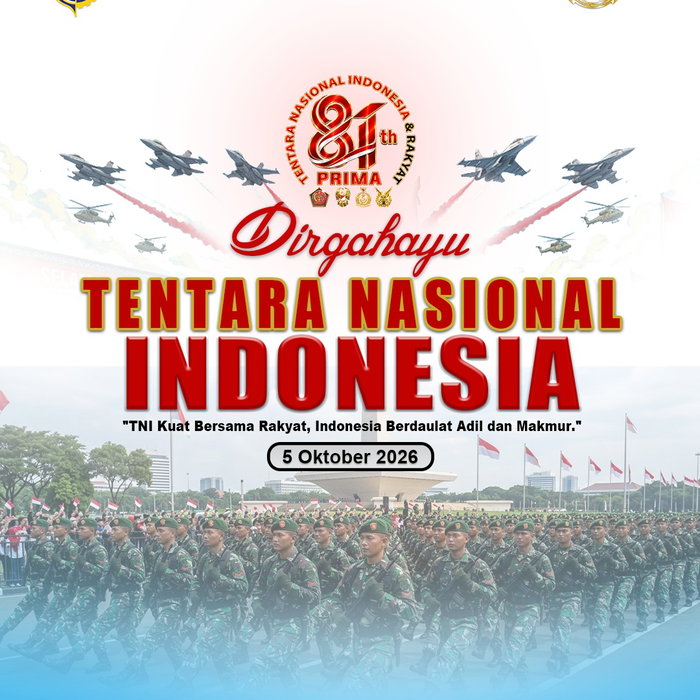 Selamat Hari Tentara Nasional Indonesia Ke-81, 5 Oktober 2026. Terima kasih kepada seluruh prajurit TNI di darat, laut,…