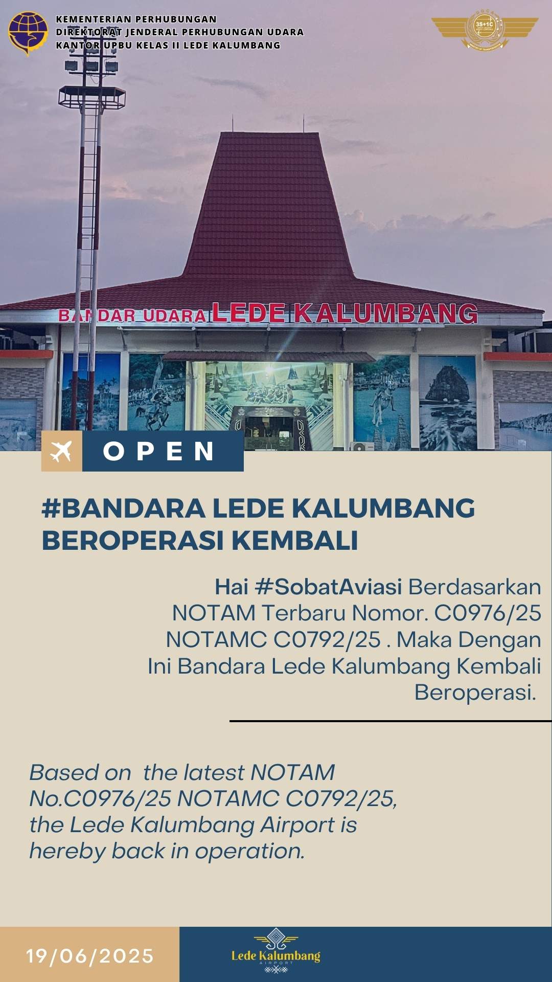 Gambar kegiatan dengan judul BANDARA LEDE KALUMBANG BEROPERASI KEMBALI