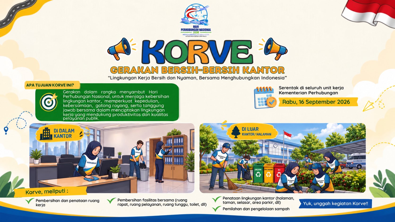 SAMBUT HARI PERHUBUNGAN NASIONAL 2026, KEMENHUB GELAR GERAKAN KORVE UNTUK CIPTAKAN LINGKUNGAN KERJA BERSIH DAN NYAMAN