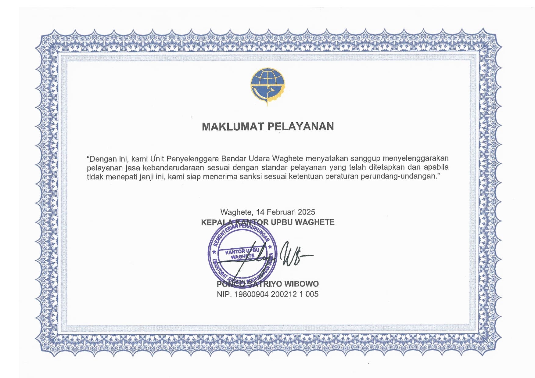 1. Dokumen Standar Pelayanan Jasa Kebandarudaraan UPBU Waghete OKE_029.jpg